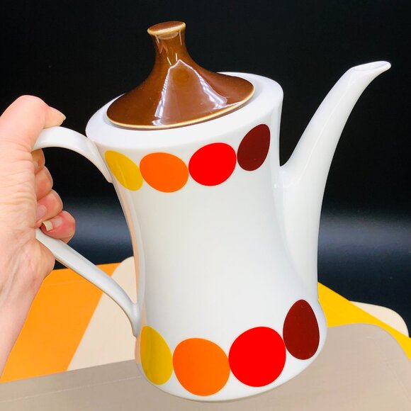 Vintage 70s Seltmann Weiden "DOTS" Porcelain Coffee Teapot: Mid-Century Mod - Picture 2 of 16